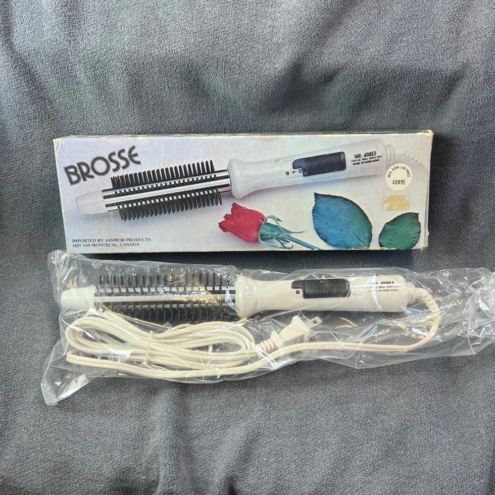 Vintage Brosse Electric Hair Styling Brush Model 1854 White Black Dual Heat NIB